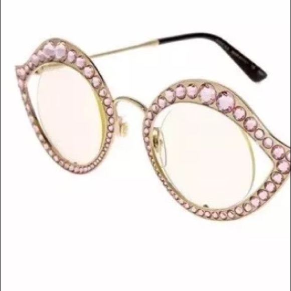 GUCCI Pink Crystal Lips Cateye Optical EyeGlasses - Picture 4 of 7